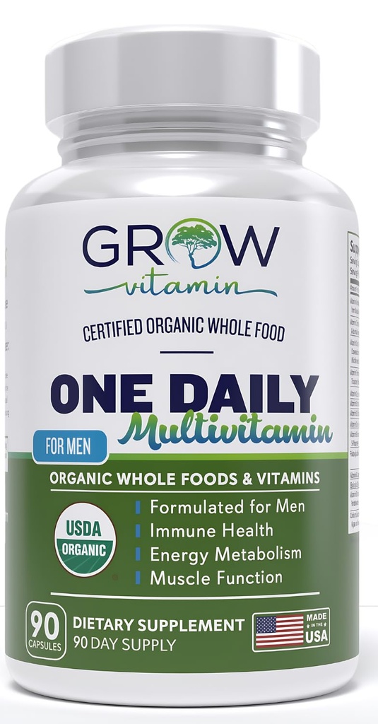 One Daily Multivitamin za moške - z vitamini in minerali + Organic Cela živila, dopolnilo k povečanju energije, Splošno zdravje - Non-GMO - 90 Kapsule 