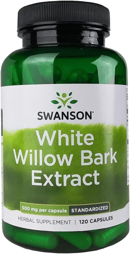 Swanson White Willow Bark Extract - spodbuja skupno podporo in lajšanje mišic - standardizirano na 15% Salicin - Naravni dodatek brez razdražljivost želodca - (120 kapsule, 500mg vsak)