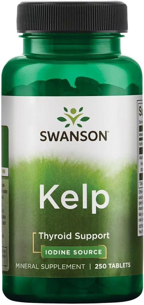 Swanson Premium Blagovna znamka Kelp - naravni jodski vir, ki podpira zdravje ščitnice - Mineral Supplement w/Iodine Source Standardizirano 0,4% - (250 tablet, 225mcg vsak)