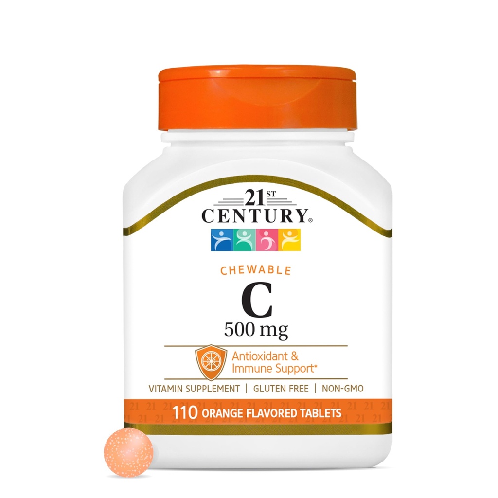 21. stoletje Vitamin C 500 mg Žvečljive tablete, Orange, 110 Število