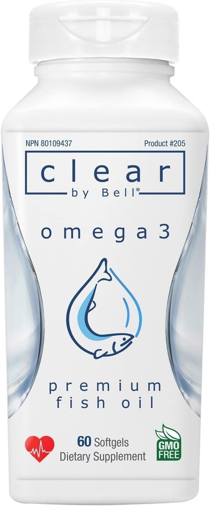 Bell Clear Pure Omega 3 ribje olje dopolnila, 2000 mg na serviranje - Burp brezplačno Premium, čisto in jasno, brez ribjega okusa in brez ponovitev (burps), Holesterol brezplačno, GSO in alergen brezplačno, 60 Softgels