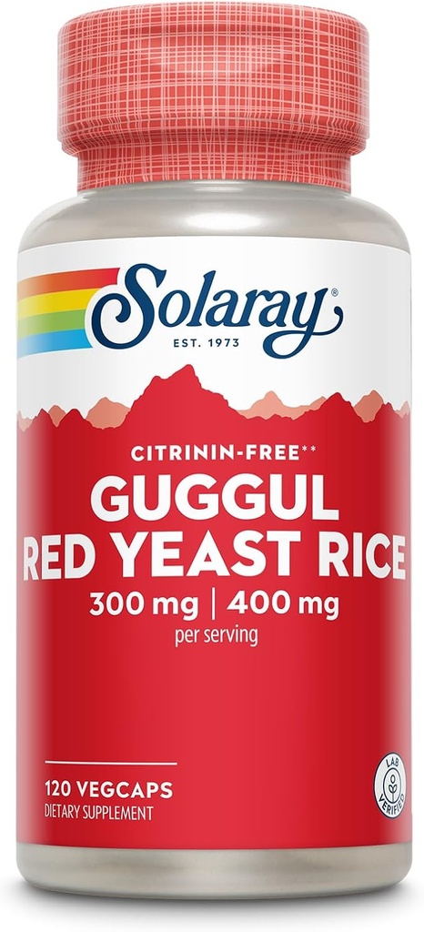 SOLARAY Guggul Gum Extract & Red Yeast Rice - Zdrava Kardiovaskularna funkcija Podpora - Laboratorij preverjeni - 60 Servisi, 120 VegCaps