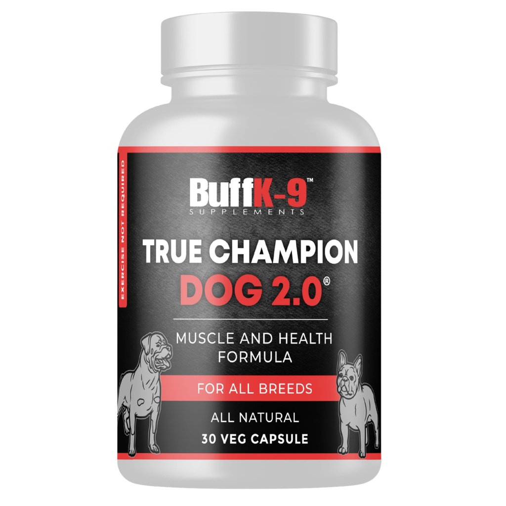 BuffK-9 True Champ 2.0 Muscle Building dodatek za pse, pasje podporne kapsule z vitaminom B6 B12 Ashwagandha Folat za mišice, kosti in skupno podporo, 30 Veg kapsule