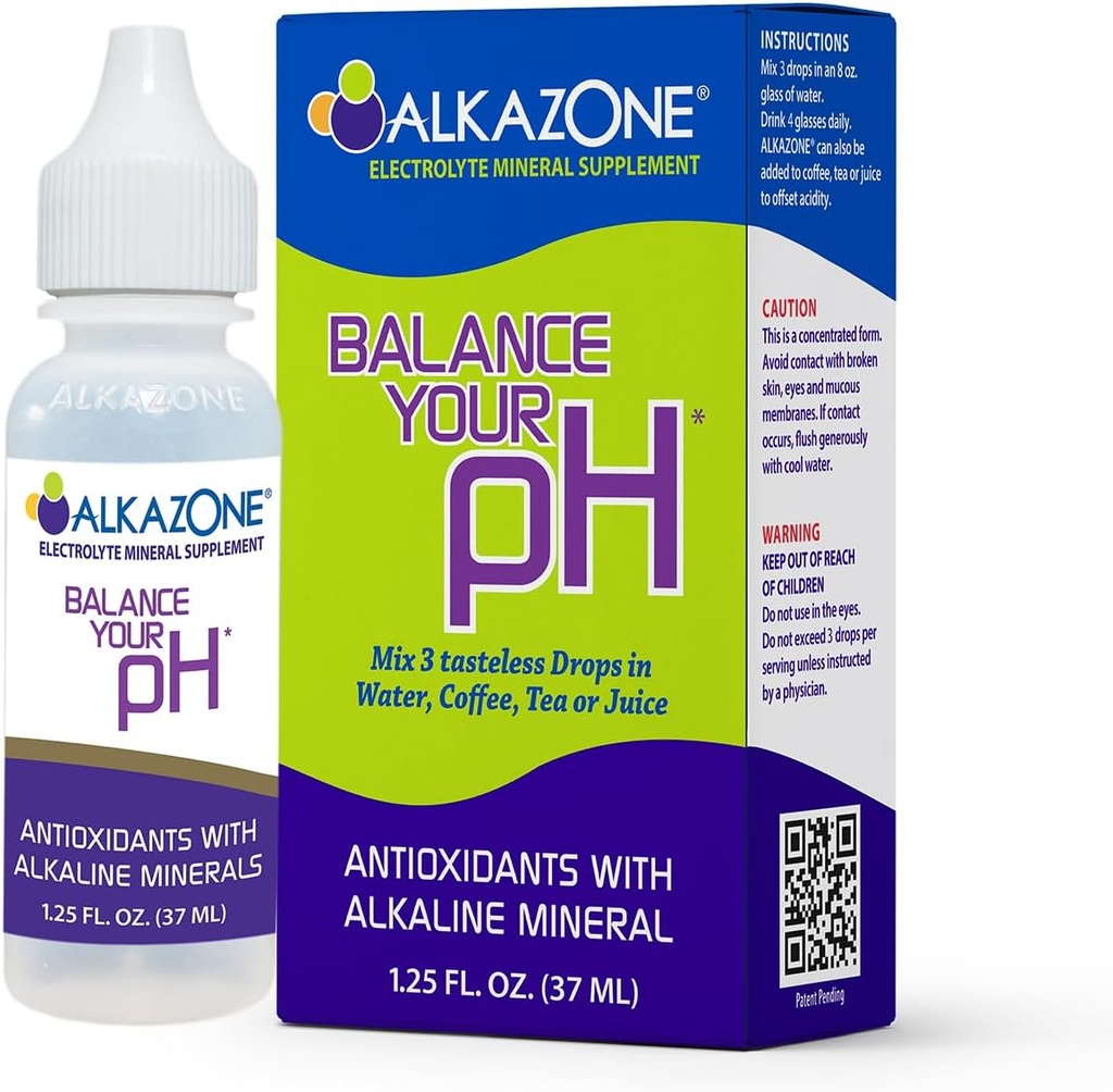 Alkazonsko ravnovesje Vaš pH, Antioksidanti Alkalinske mineralne kapljice, enojni 1,25 Oz Pack, Prenosni, Jekleni 10 Galoni alkalne, antioksidativne vode, nearomatizirane, pH Ravnotežje, Hidracija