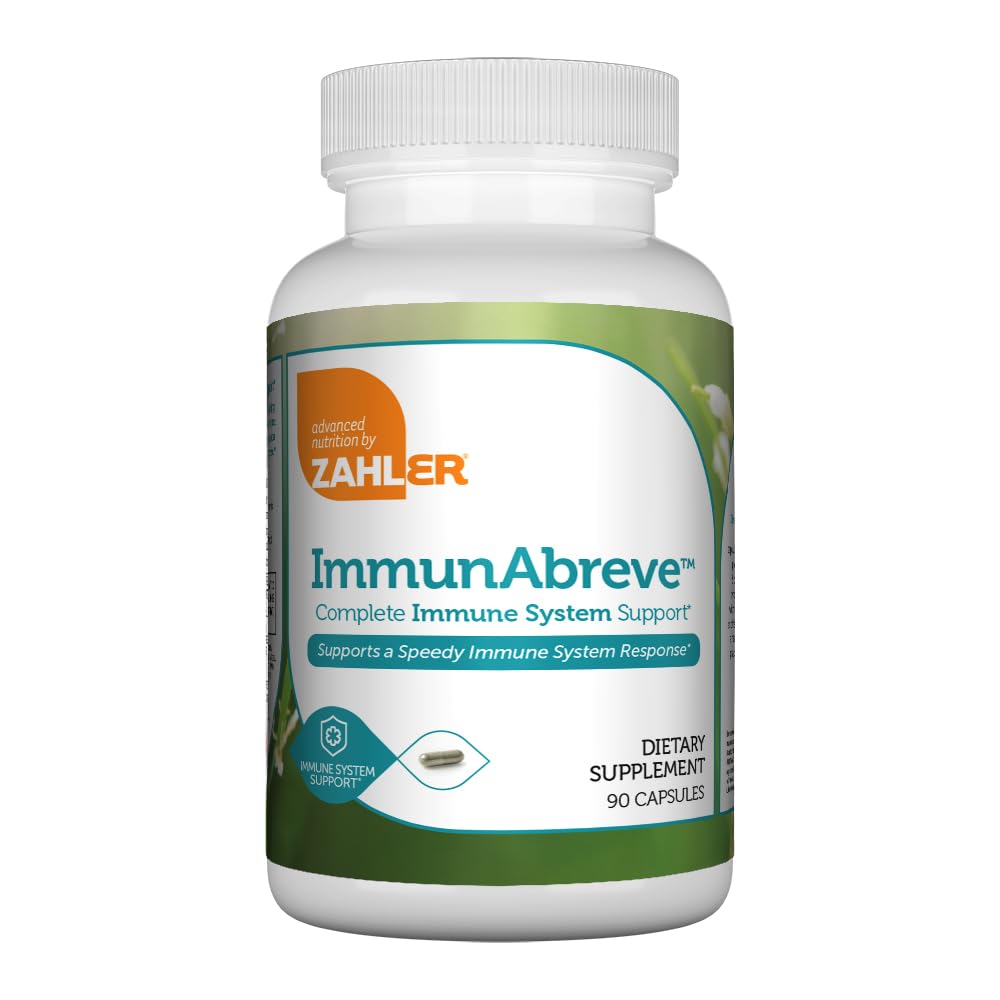 Zahler ImmunaAbreve, močna podpora imunskemu sistemu, vsebuje vitamin C Pantotenska kislina Echinacea in več, Certified Kosher (90 kapsul)
