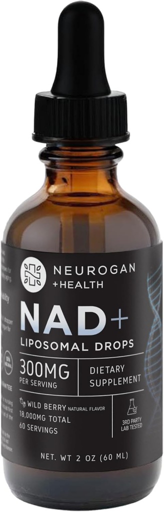 Neurogan NAD+ Liposomne kapljice - 300mg na serviranje, 18.000mg Skupaj - Tekoče kapljice dopolnila - Celularna in Imunska podpora NAD dodatek - Nikotinamid Adenin Dinukleotid za ženske in moške