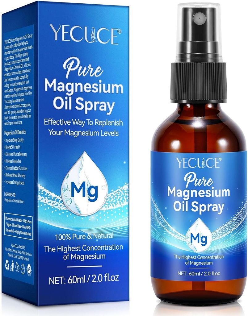 Magnezijevo olje Spray, Magnezijevo olje za noge, čisto magnezijevo olje Spray 2 Fl.Oz, 100% Pure & Natural Magnezijevo telo Spray, Topical Magnezij Spray, Naravni Deodorant, Enostavno za absorbcijo in uporabo