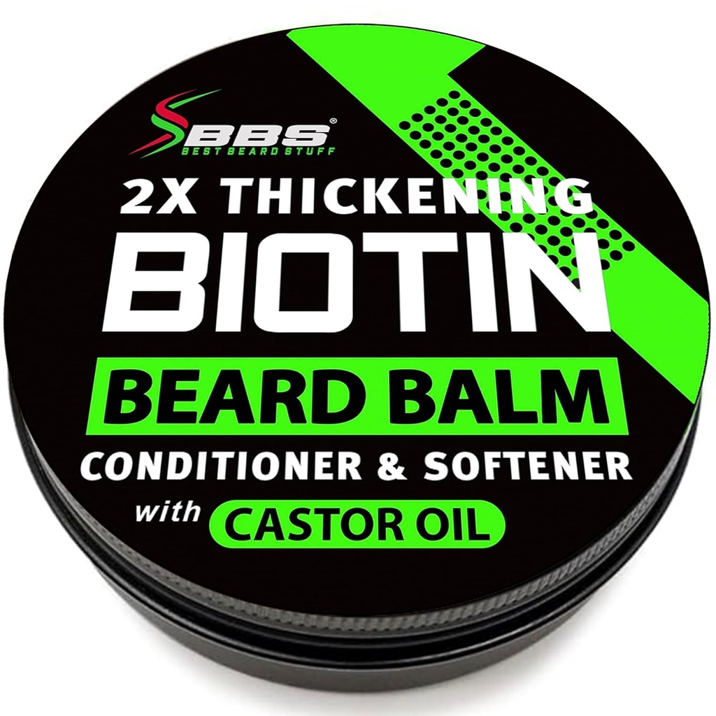 Balzam za biotin z brado za moške - 2X Debelitev za brado in Mustache - Organski Mustache Vosek s ricinusovim oljem & Meadowfoam – Hidrativni balzam za rast las & pusti-in balzam