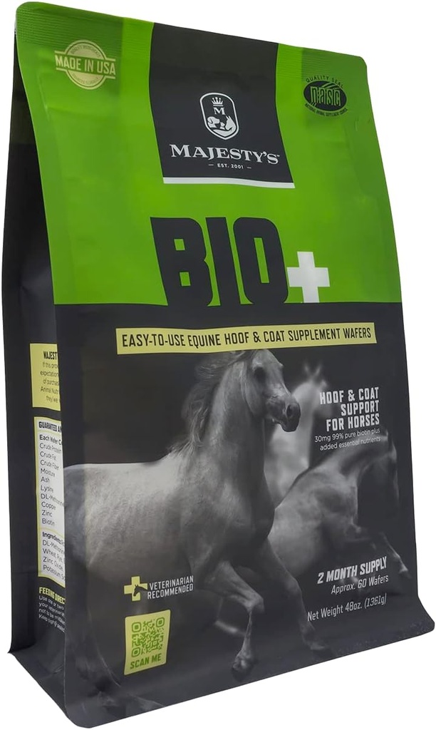 BIO+ Biotin Wafers - Superior Horse / Equine Hoof in Coat podpora dodatek - baker, cink, lizin, metionin (60 štev.)