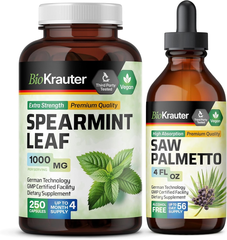 BIO KRAUTER Spearmint 250 Kapsule & Saw Palmetto Tincture 4 Fl. Oz.