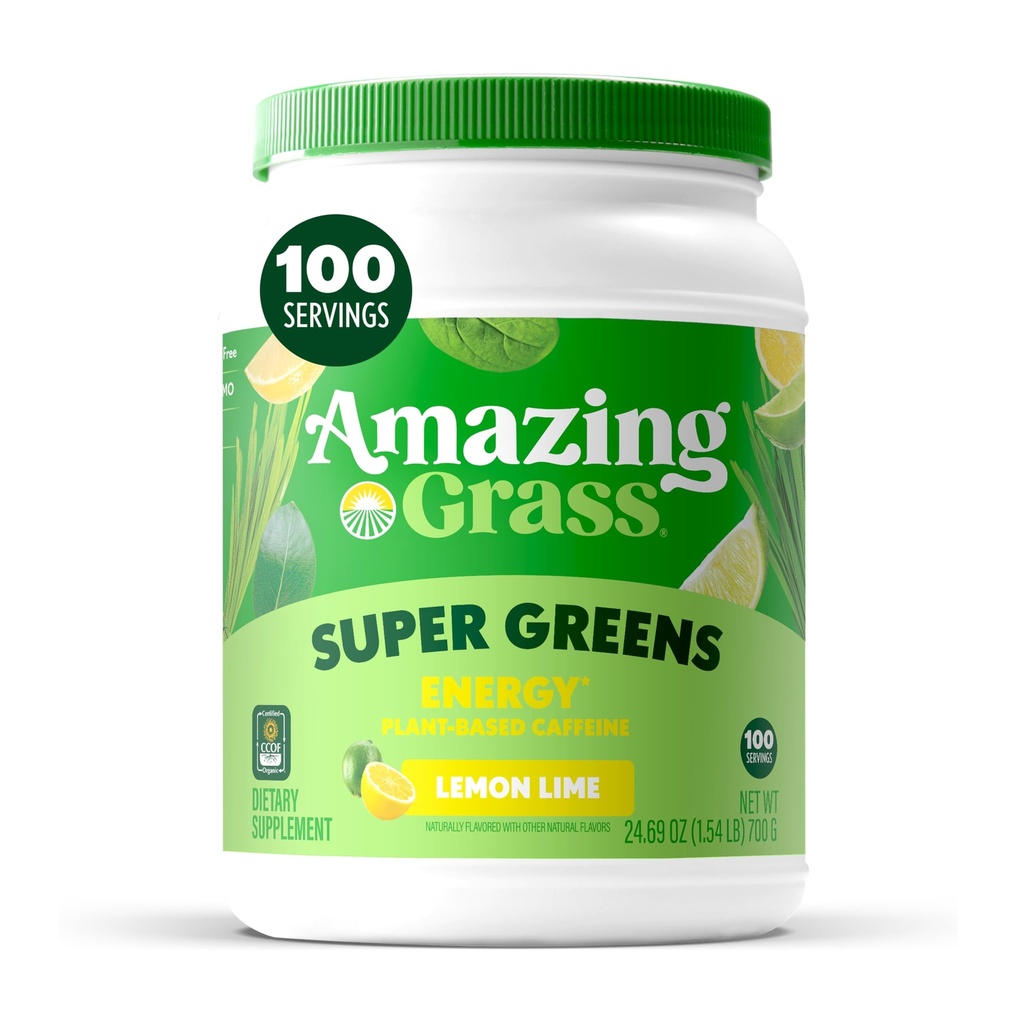 Neverjetna travna zelena superhrana Energija: Super zeleni Powder & rastlin na osnovi kofeina z zelenim čajem, pesa koren prahu & lan, limona limete, 100 serving (Packaging maj Vary)