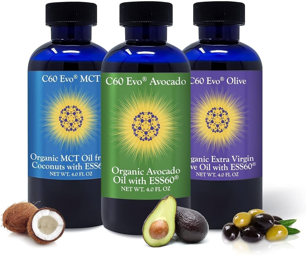 Vse naravno Užitna olja, 4oz Vzorčni komplet s čisto C60 ESS60, Imunska podpora in skupni dodatek za podporo z oljčnim oljem, Avocado Oil & MCT Kokosovo olje, komplet 3, 4 oz