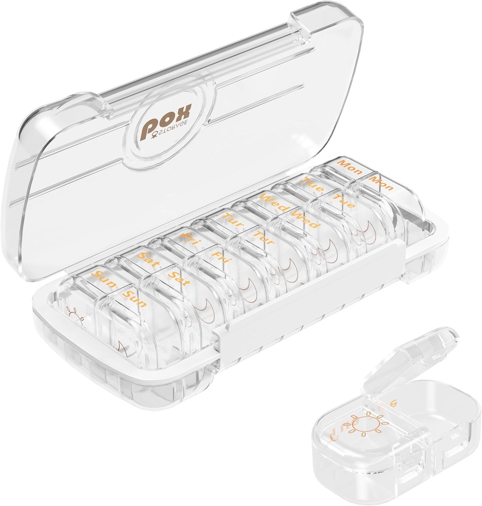 HBlife Weekly tablete Organizator in Dispenser 2 krat na dan, Dnevni AM in PM tabletke Zabojnik 7 dni za vitamine, zdravila, dodatki in ribje olje, Prahproof Medicine Diverter Case (Clear)
