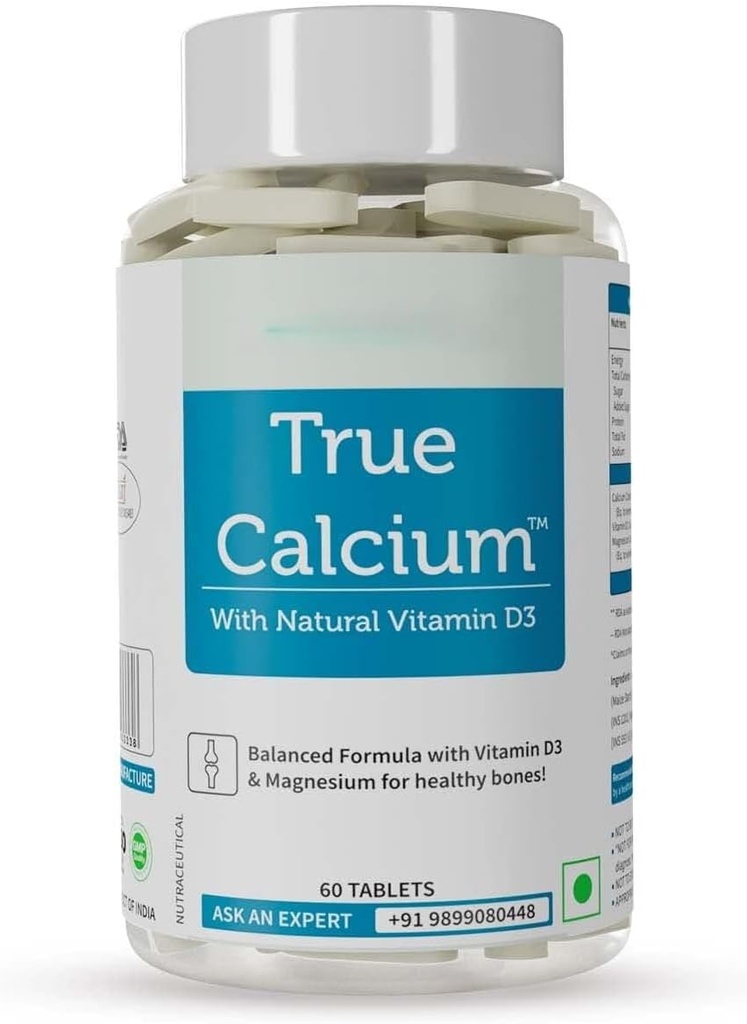 Kalcij 1000mg dodatek za moške in ženske z rastlinskim vitaminom D3 & naravni magnezij za zdrave sklepe - 60 Veganske tablete
