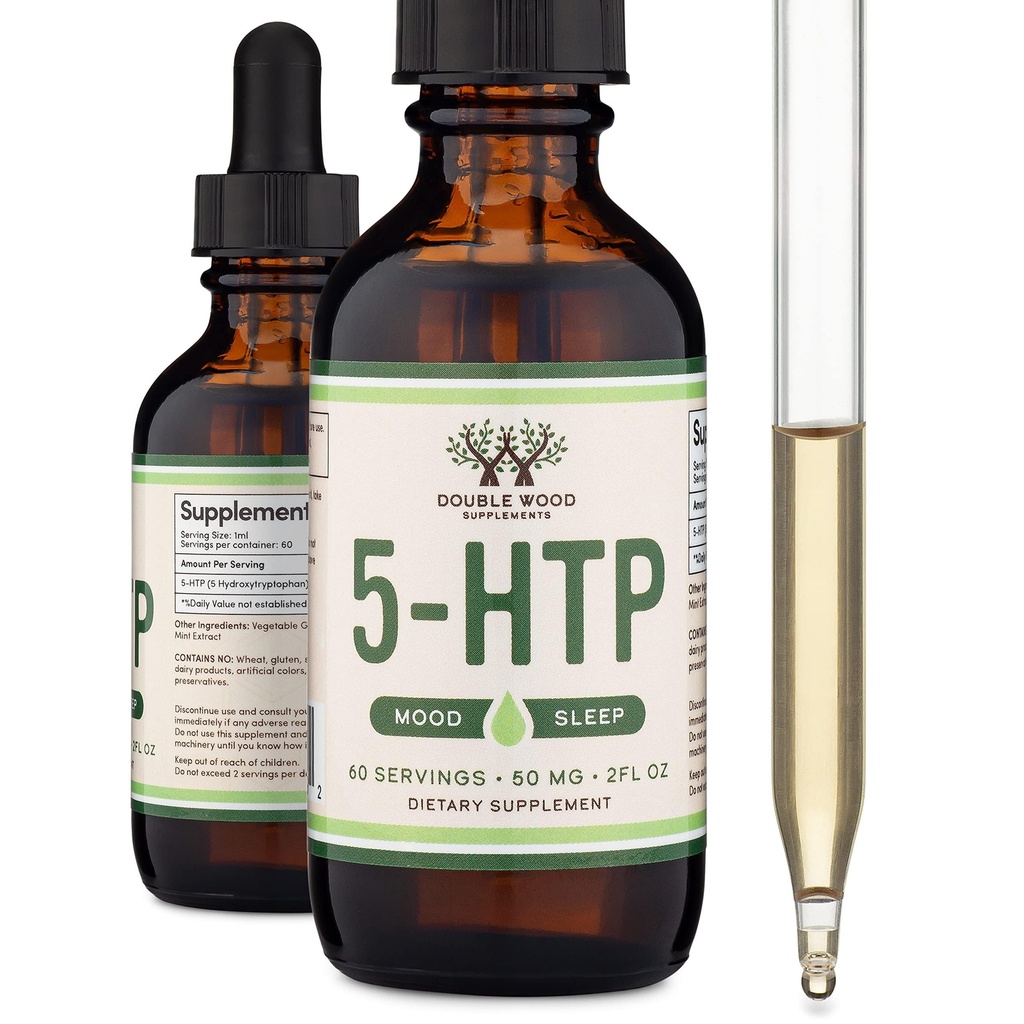 5HTP tekoče kapljice - bolj Absorbljiva in učinkovita kot 5 HTP kapsule (60 serviranja 50mg 99%+ 5-HTP) Serotonin dodatek za razpoloženje, spanje, in sprostitev z dvojnim lesom