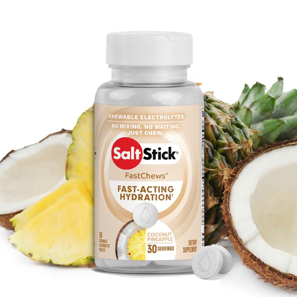 SaltStick Electrolyte FastChews - 60 Kokosov ananas žvečljivi elektroliti - Sol tablete za tek in hidracijo, elektrolitski žvečenje - 60 Število