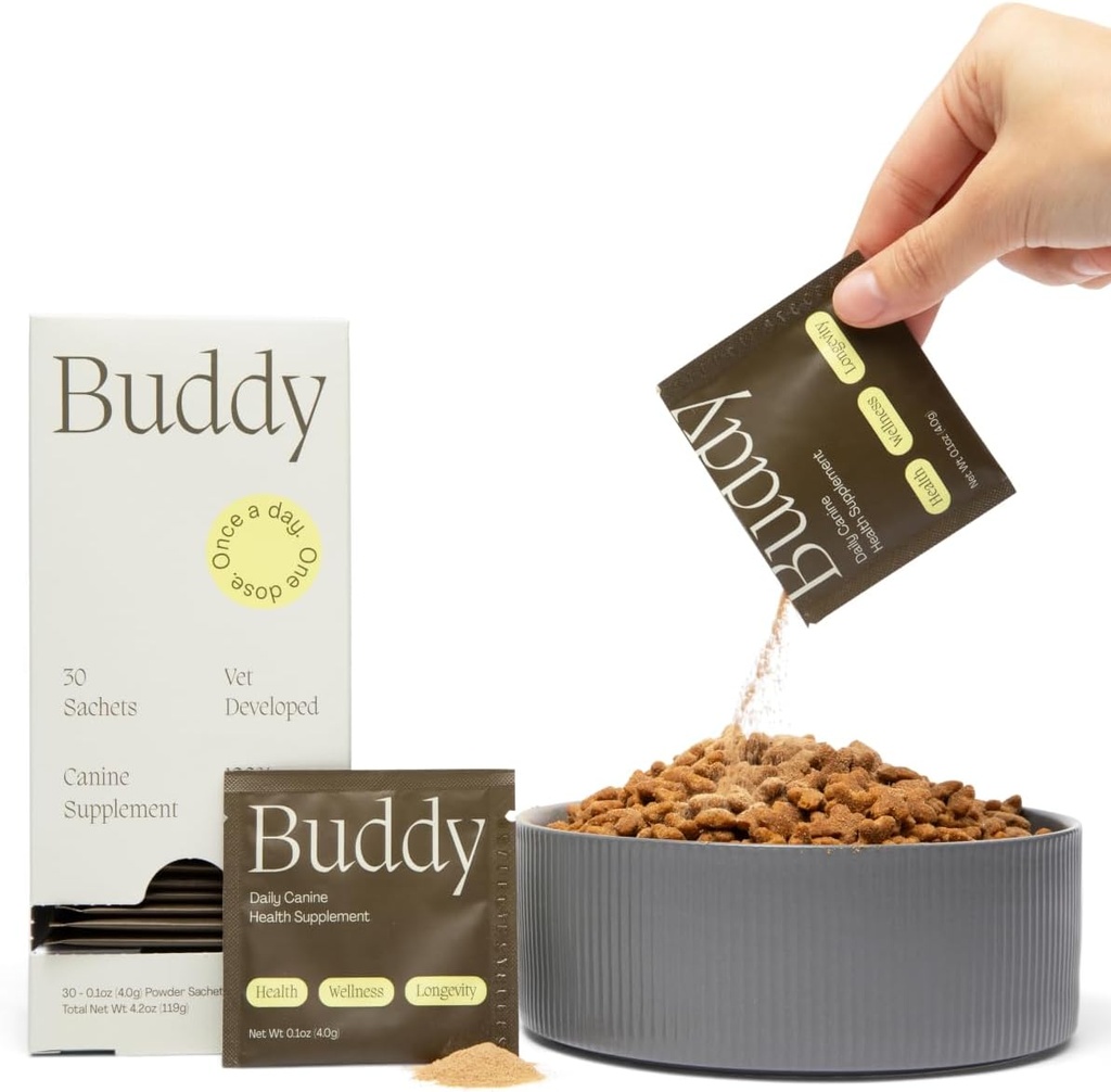 Buddy 10-in-1 Dnevni Dog Multivitaminski dodatek (Meal Topper) - 23 Aktivne sestavine brez polnila - 10 Bistvene koristi - Hip & Joint, koža & Coat, Prebava
