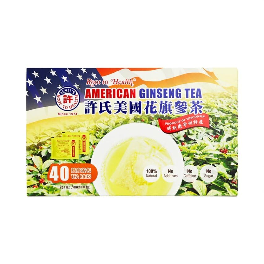 Hsu's SKU 1038 Ameriške ginseng čajne vrečke 40 ct Box 