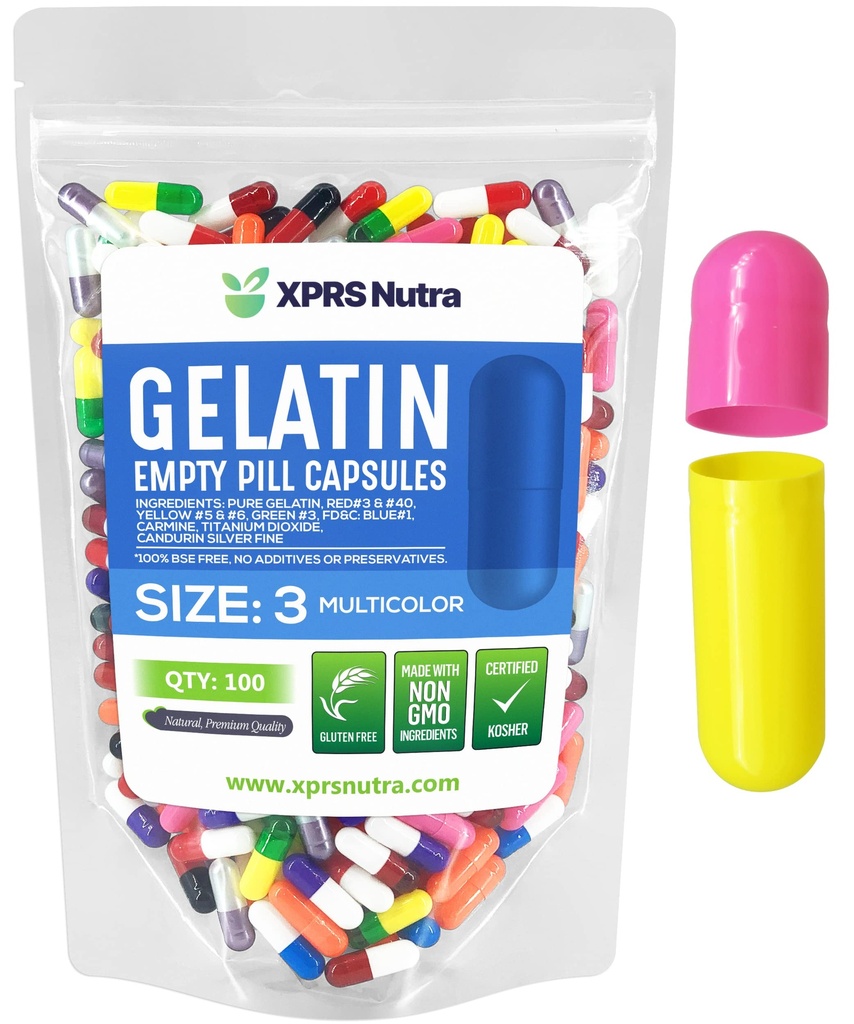 XPRS Nutra velikost 3 prazne kapsule - 100 Štetje praznih kapsul želatina - tablete DIY Kapsule Polnjenje - Čiste goveje tablete Gel caps za Do-it-Your