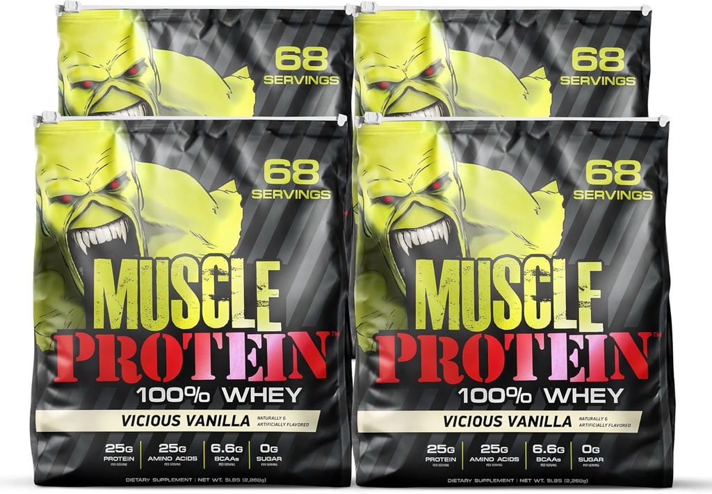 COLOSSAL LABS Muscle Whey Protein Aroured Protein Powder, 25.000 mg aminokislin/serviranje, hladno filtrirana (Packageing May Vary) (20 Pound (Pack of 4), Vanilla)