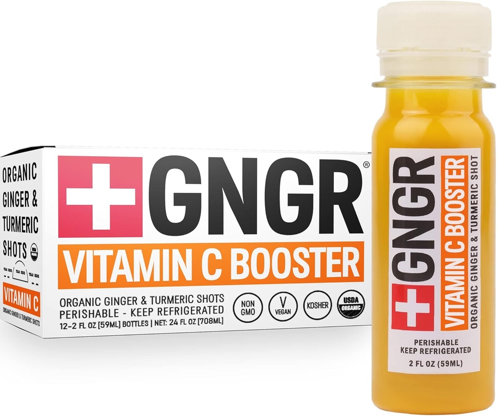 +GNGR Vitamin C Pospeševalec immunitete Hladno ingver Shot s kurkuma, Cayenne, Acerola, Immunity Shot s perujskim ingver sokom za vse naravne imunske in prebavne podpore 2 fl oz (Pack of 12)