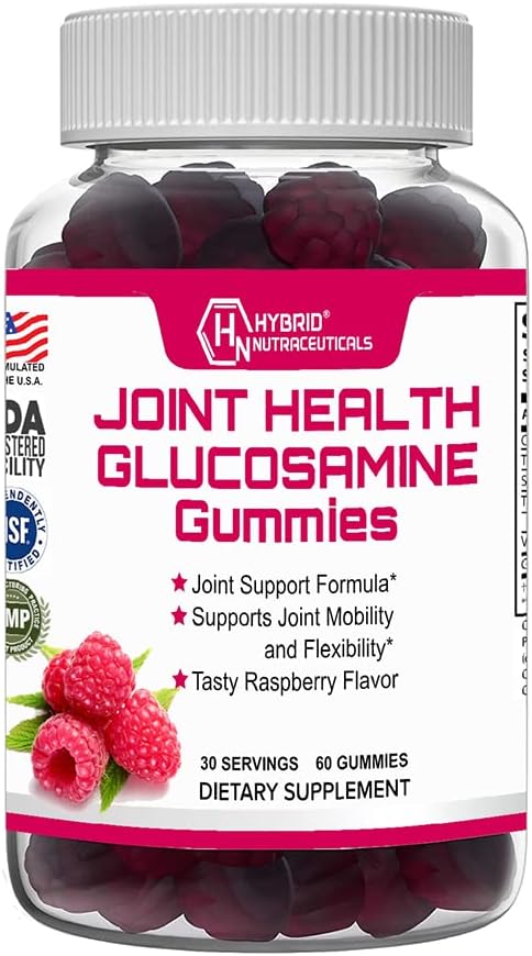 Hibridni nutraceuticals Skupni zdravstveni dodatek - Glukozamin Gumies z vitaminom E - Podpora skupno mobilnost in prilagodljivost podporo dodatek, Raspberry aroma - 60 Gumies