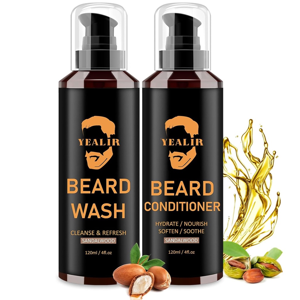Beard Wash & Conditioner za moške - Soften & Hydrate z argan & Jojoba olje - Kontrole Prhljaj & Srbenje za sveže, gladko & Tangle-free Beard - 2-Pack (4oz vsak)