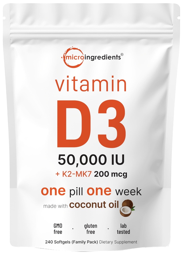 Mikro sestavine Vitamin D3 50.000 i.e. + K2 MK-7 200 mcg, 240 Softgels 