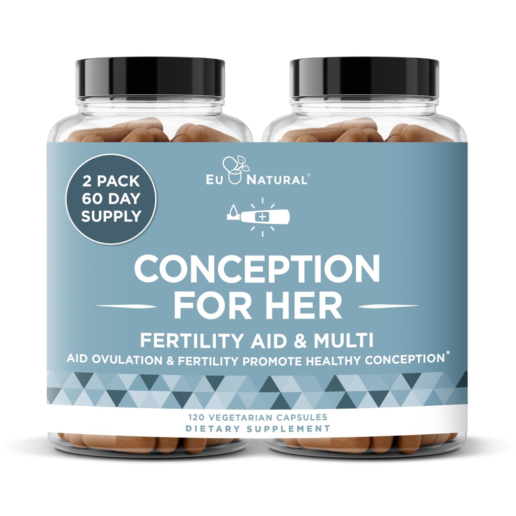 Eu Natural Conception for Her Fertility Supplements for Women - Ovulation, Hormonal Balance & Regular Cycle Support - Myo-Inositol, Folate, Shatavari & Vitex - 120 Vegetarian Capsules