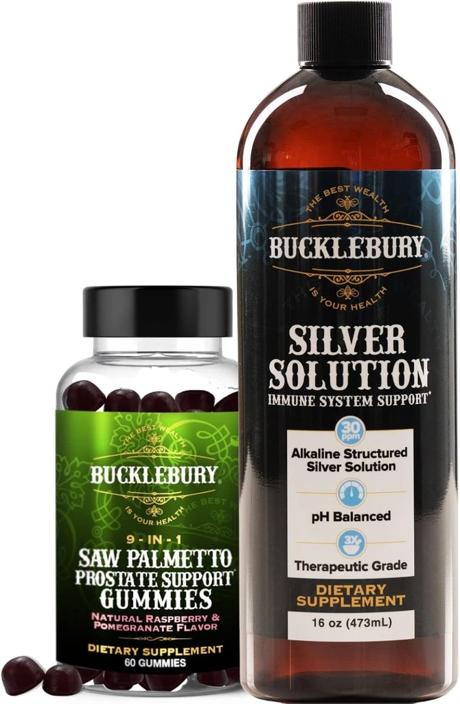 BUCKLEBURY žaga Palmetto Prostate Gumies in strukturirana rešitev tekoče srebro 30ppm