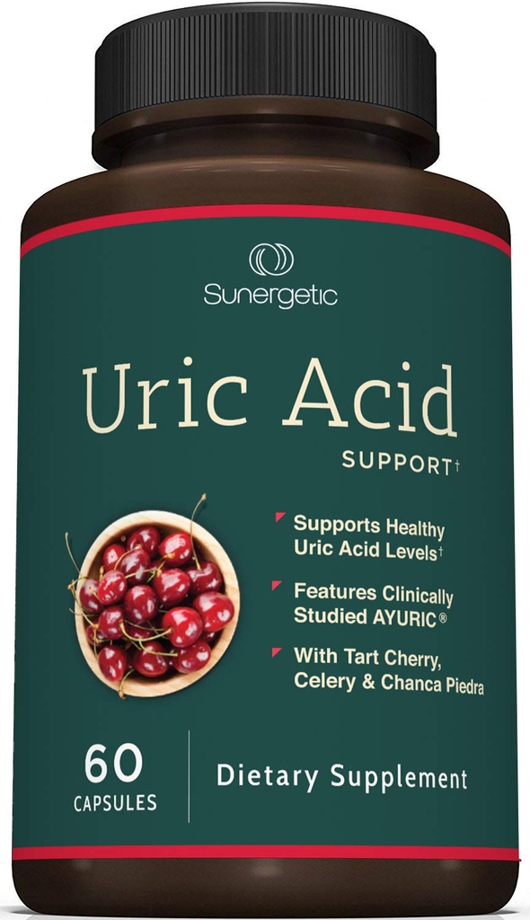 Sunergetic Premium Podpora za sečne kisline – Čistilo za sečne kisline in podporo ledvic – Vključuje Tart Cherry, Chanca Piedra, Zelena Extract & kurkuma - 60 kapsul