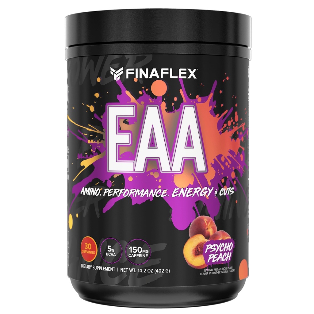 FINAFLEX EAA, Psycho Peach - 14.2 oz - spodbuja učinkovitost, energijo in reze - z BCAA, L-glutaminom, L-arginin, acetil-L-karnitinom in kofeinom - 30 postrežb