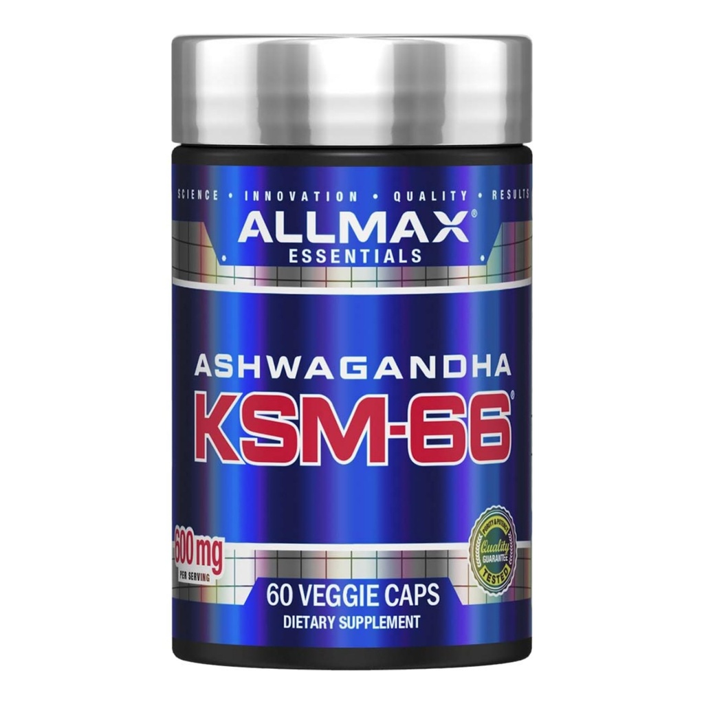 ALLMAX Essentials Ashwagandha KSM-66 (60 Veggie Caps) - povečanje mišične moči in okrevanje - Non-GMO, Gluten Free - 30 Serving