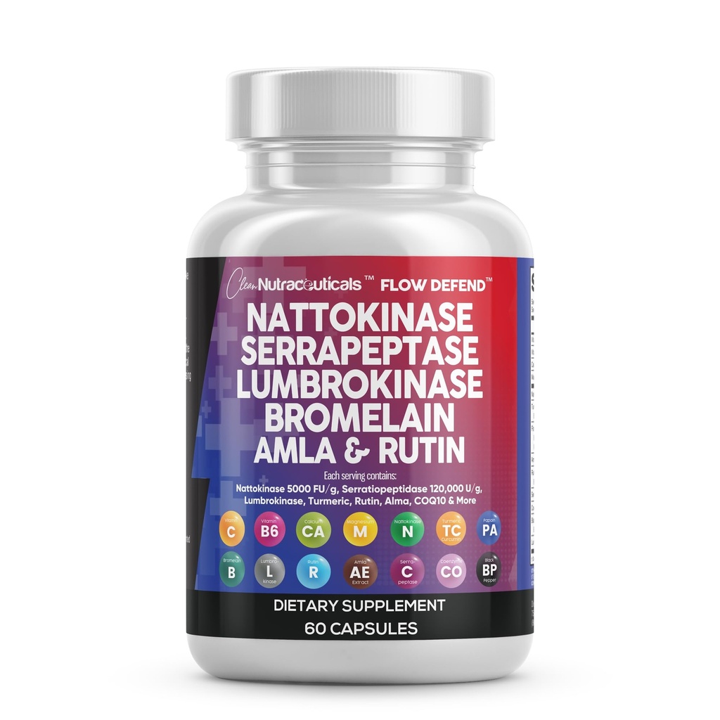 Čisti nutracevtiki Nattokinase 4000 FU Serrapeptaza 120000 SPU Lumbrokinaze Enzyme dodatek z Bromelain Papain Enzymes Rutin ekstrakt Amla Magnezij Vitamin B6 & VIT C Kapsule