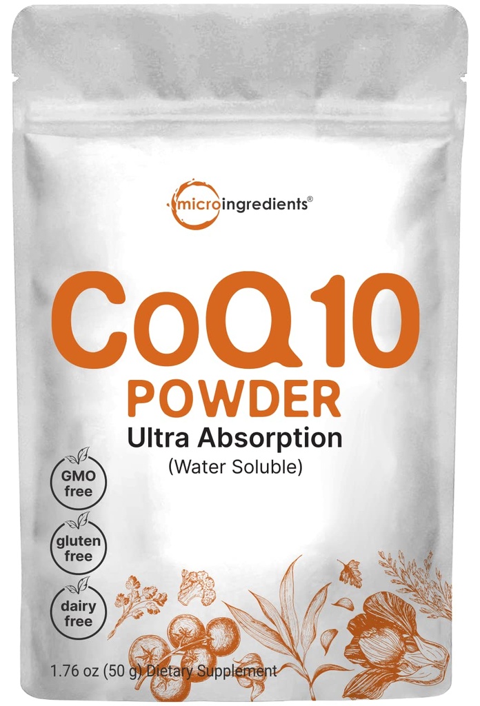Mikro sestavine Topen COQ10 dodatek (COQ10 200mg na postrežbo v prahu), 50 Grams (8 mesecev dobave), Dodatna absorpcija, Podpira zdravje srca in energije, Vegan prijazno