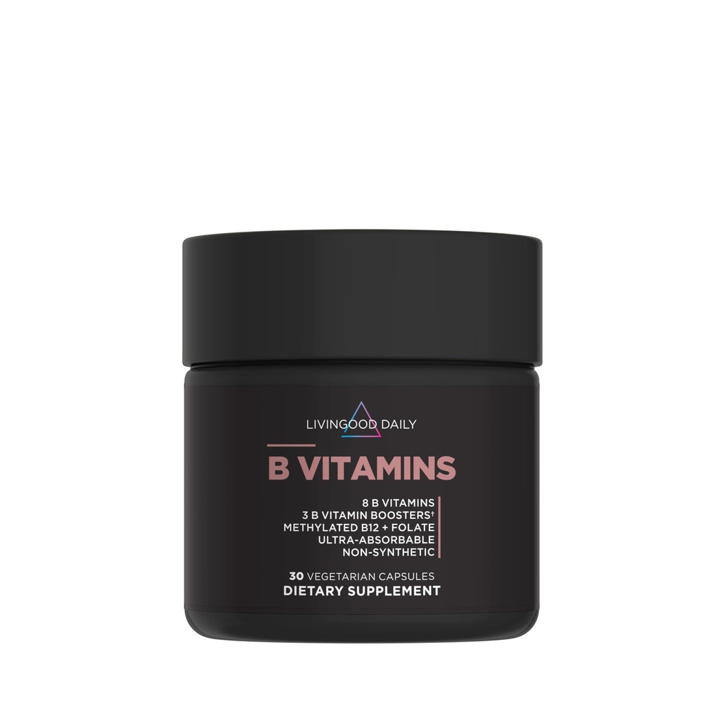 Liveood Dnevno kompleksne kapsule vitamina B za moške in ženske, metilirani B12 in folat, 11 aktivnih oblik, vključno z B1 B2 B3 B5 B6 & biotin, brez glutena, veganski B vitamini za nohte las, 30 kapsul