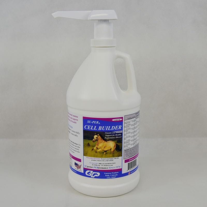 SU-PER Cell Builder Horse Supplement - Visokoželezni vitamin Mineral Equine Blood Builder Tekoči za zmogljivost konje - 1/2 Galon + Črpalka