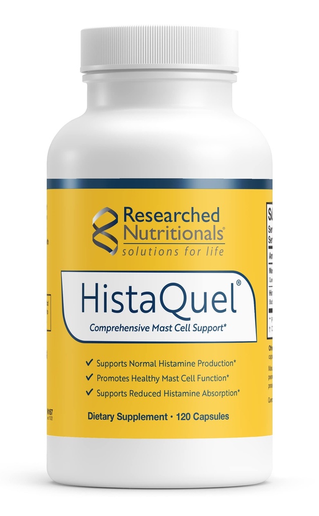 Researched Nutritionals HistaQuel - dvoakcija Histamin & Mast Cell Support Formula - klinično raziskan Flavonoid & Herbal Formula s Sting Nettle & Black Cumin Semed Oil, 120 kapsul