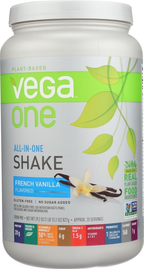Vega One All in One Nutritional Shake French Vanilla - rastlin na osnovi Vegan Protein Powder, Non Dairy, Gluten Free, Non GSO, 29.2 Ounce (Pack po 1)
