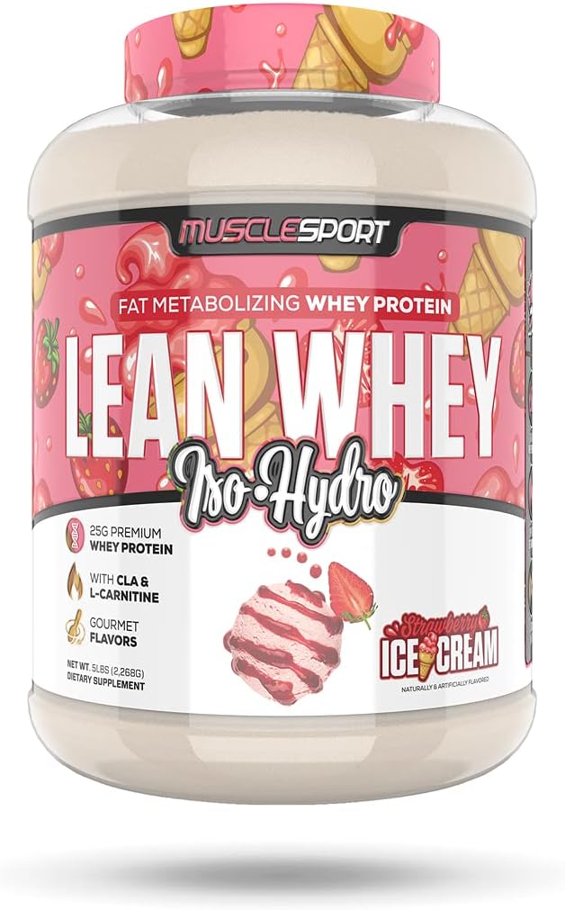 Musclesport Lean Whey RevolutionTM Protein Powder - izolat sirotkinih beljakovin - nizkokalorični, nizkokalorični, nizkomaščobni, neverjetne arome - 25g beljakovine na Scoop - 5lb jagodni krem