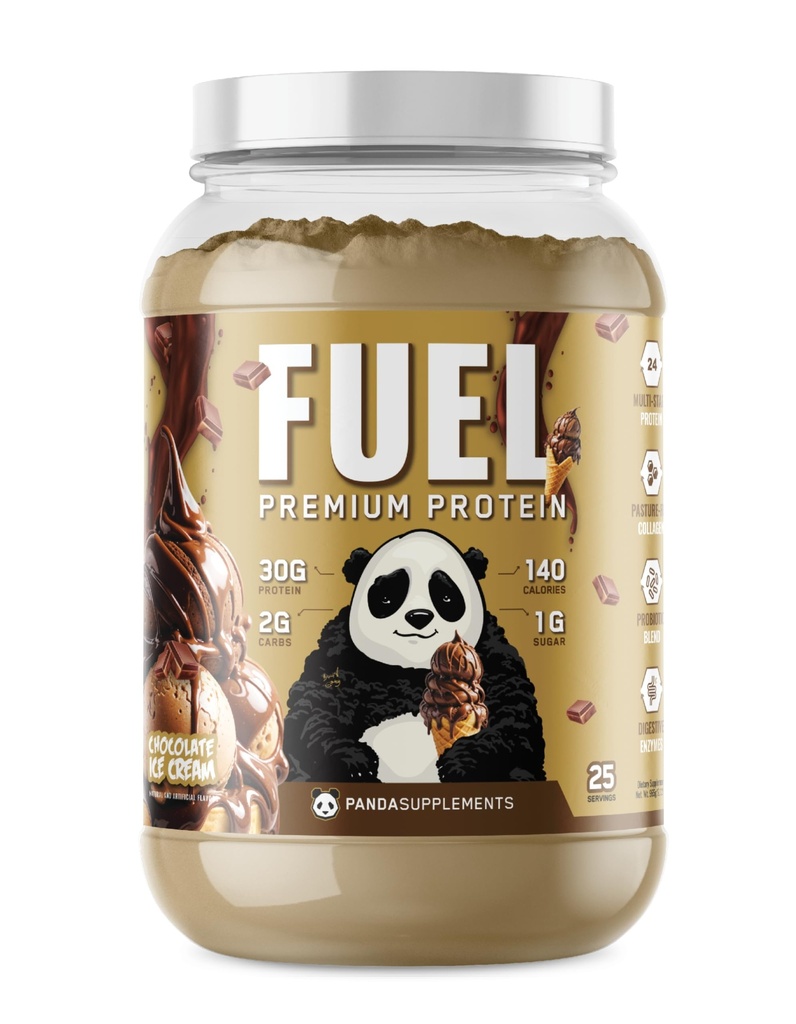 Podzemni Bio Labs Panda Fuel Premium Protein Whey,Hydrolyzed Kolagen,Casein,Probiotiki, Encimi, Keto prijazno,Čas za sprostitev, 25 Serving (2,5 funt, čokoladni sladoled)