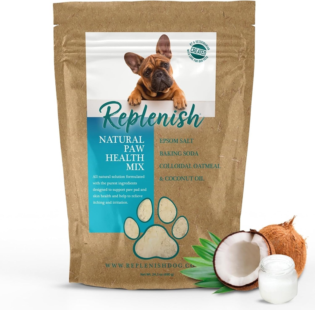 Replenish Dog Paw zdravljenje – vse naravne Epsom sol za pse Paws - Medicated Paw namakanje rešitev & Vlažilnik za suhe razpokane tačke - Epsom zdravljenje soli - Spa Paw zaščita za pse