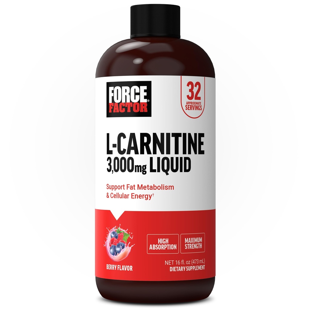 Sila faktor L-karnitin Tekoči 3000 mg, Največja moč dodatek za podporo maščobe Presnova, Celularna energija in okrevanje mišic, visoka absorpcija, Non-GMO, Berry Flavor, 16 oz steklenica