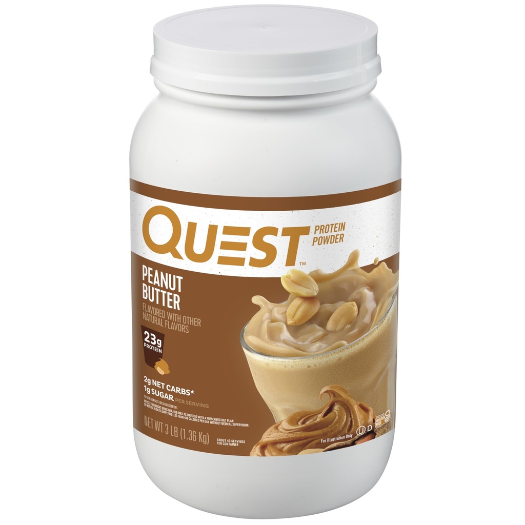 Quest Nutrition Peanut Butter Protein Powder, 23g Beljakovine, 1g sladkor, Nizki ogljikovi hidrati, Brez glutena, 3 funti, 43 Servisi