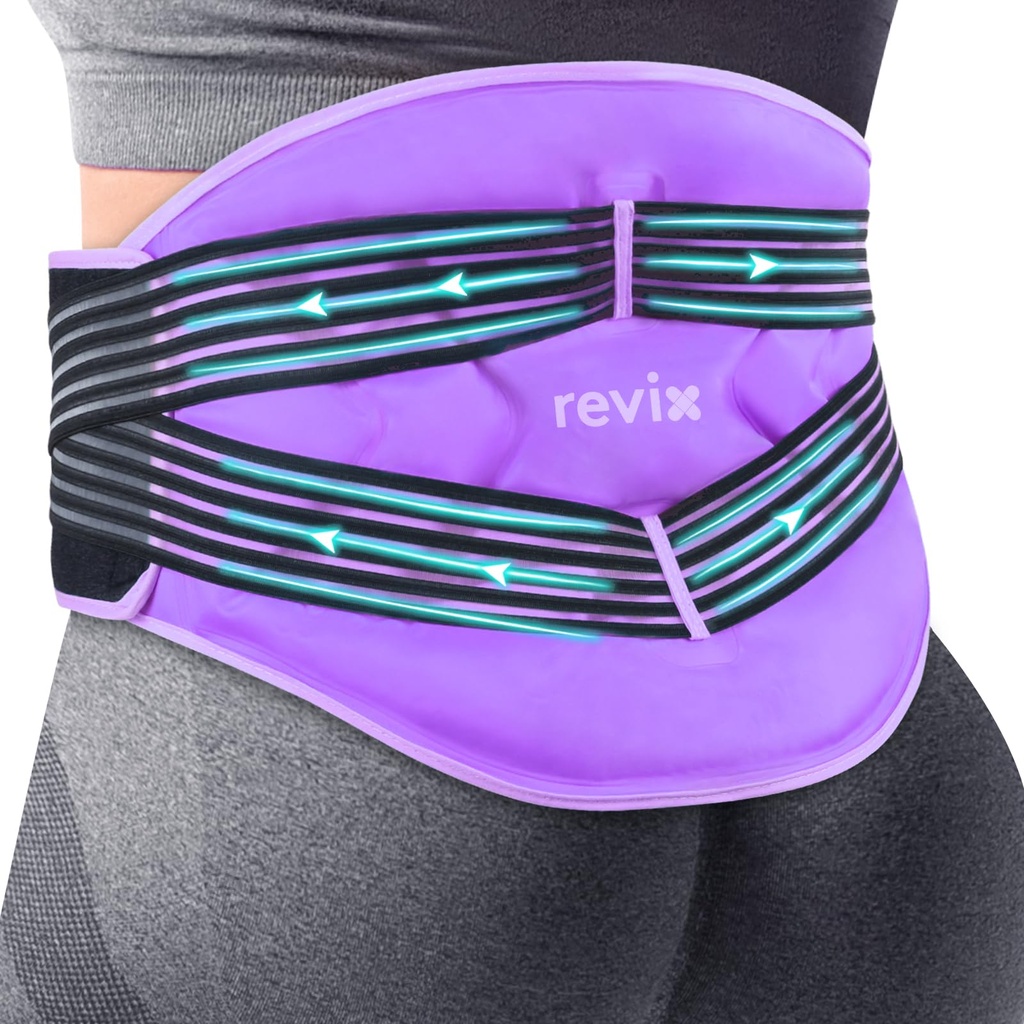 REVIX za večkrat uporabni veliki hrbtni led s kompresijskimi pasovi, nastavljivim spodnjim hrbtnim ledom za Lumbar, Sciatic Nerve, Soft Plush Lining, hladno kompresijsko terapijo