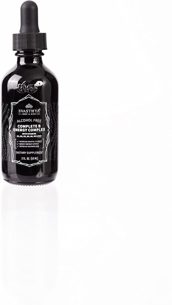 Svasthya Body & Mind B2 D3 Vitamin B Kompleksni tekoči dodatek - Vse naravne tekočine B Vitamini za ženske, moške in otroke - Ultra Potent kapljice w/B-6, B-12-5000mcg, Podjezično & Vegan prijazno