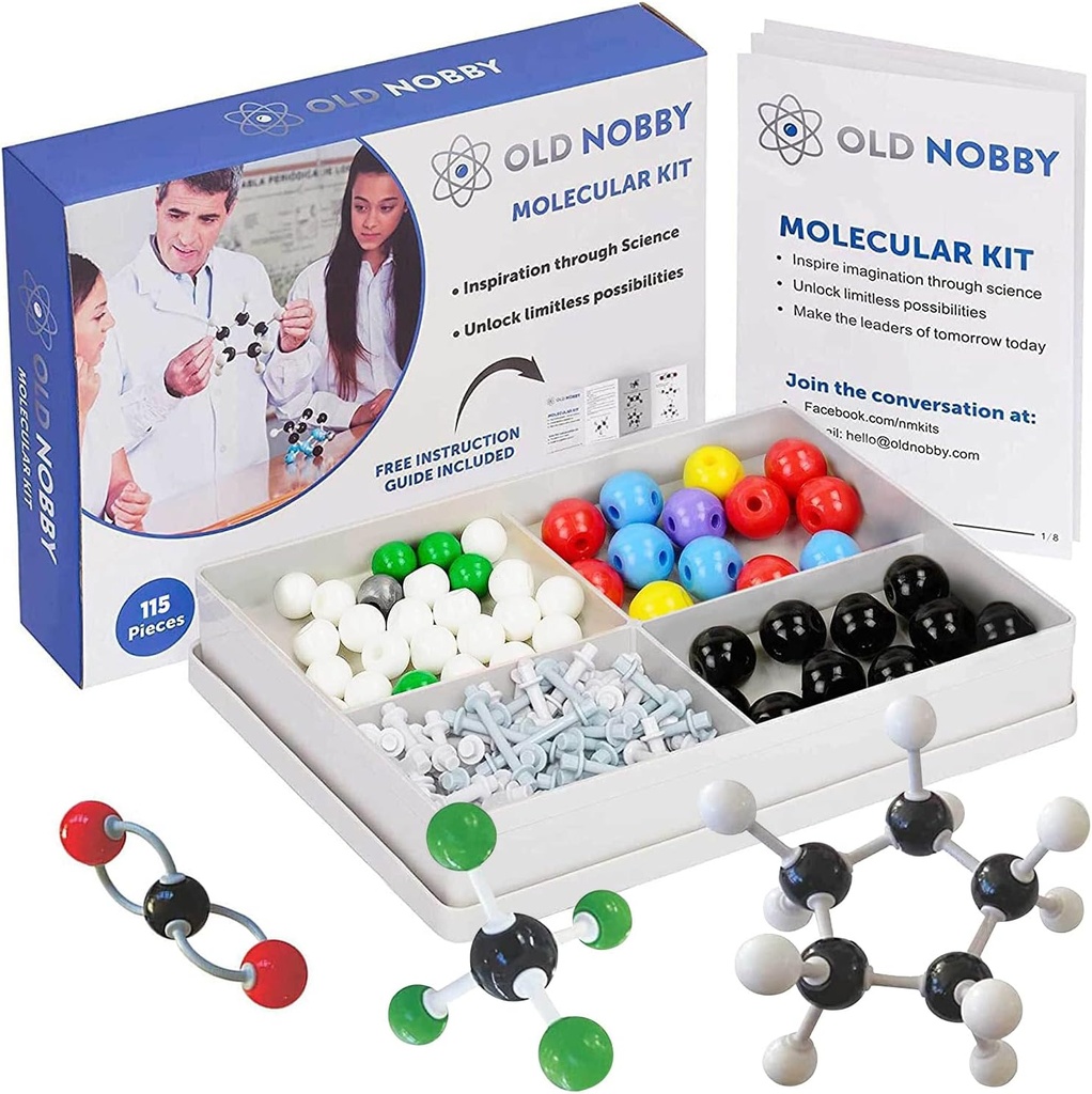 Stari Nobby Chemistry Model Kit - 115 kos molekulski model komplet vključuje Atoms, obveznice, navodila vodnik - STEM Znanstveno orodje za študente, organska kemija, molekularno učenje - barviti modeli