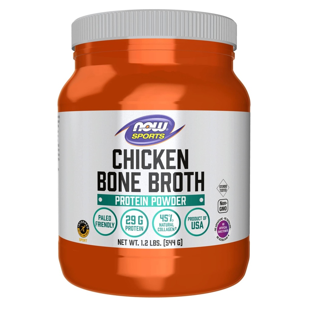 NOW Foods Sports Nutrition, Chicken Bone Broth Powder narejen iz Premium-Quality Chicken Bone Extract, 1,2-pound