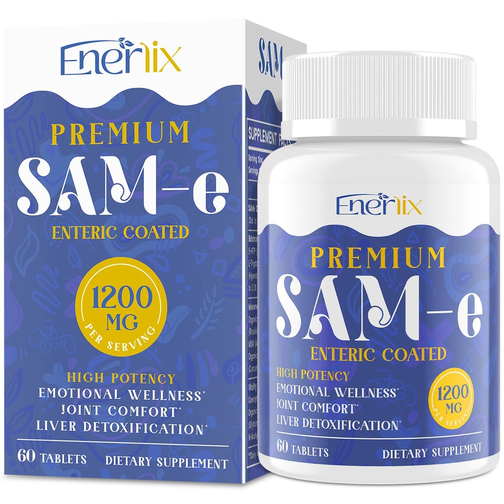 1200 MG SAM e Dopolnilo za možgane, razpoloženje, sklepe in jetra, visoko Absorpcijske SAM-e (S-Adenozil-L-metionin) s CoQ10, 5- HTP, enterično obložene 60 tablet, vegansko