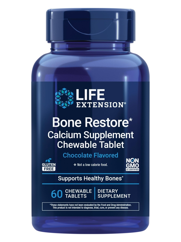 Life Extension Bone Restore Kalcij dodatek žvečljive tablete, Bone Health Supplement, kalcij, vitamin D, Minerali, Gluten brez, Ne-GMO, 60 tablet